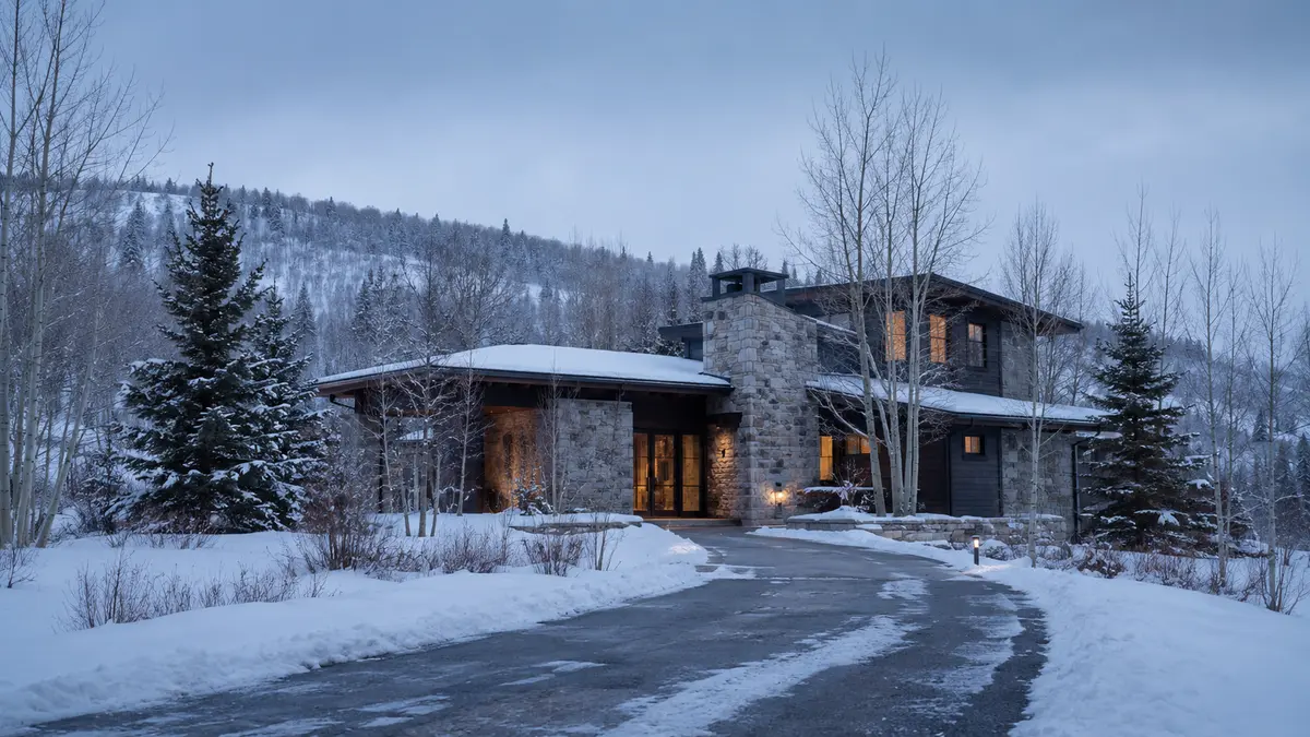 A private mountain residence in Park City, Utah, during winter.